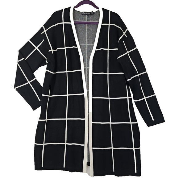 NY & Co ~Woman Plus Size XXL~Black /White Open-Front Cardigan Sweater w/Pockets. - Picture 1 of 11